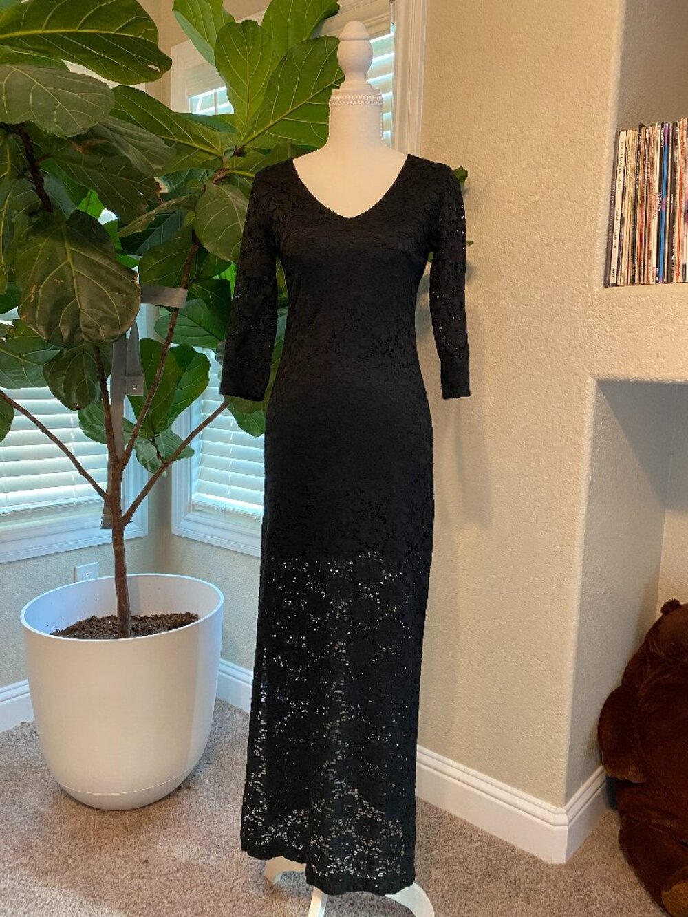 🖤 Vintage Black Lace Maxi Dress S | Gothic Romantic Whimsigoth Victorian Formal